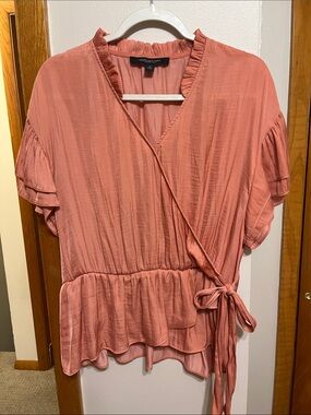 Marc New York Coral Faux Wrap Peplum Blouse